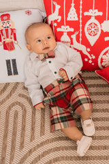 Conjunto Bermuda con Corbatín Cuadros Rojo Abel & Lula