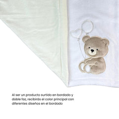Cobija Doble Faz Bordado Surtido Blanco Oso