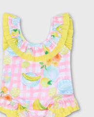 Vestido de Baño Enterizo Cuadros Rosa Deolinda detalle