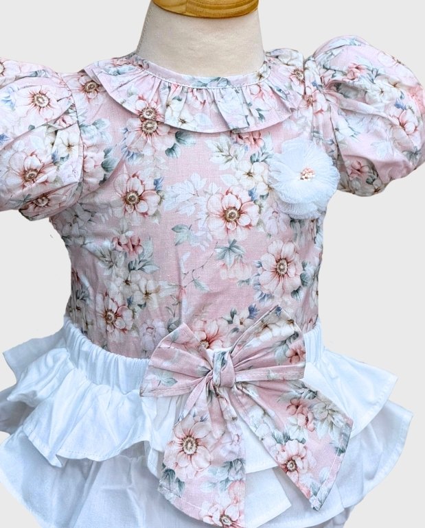 Conjunto Blusa Flores Rosa Deolinda Detalles