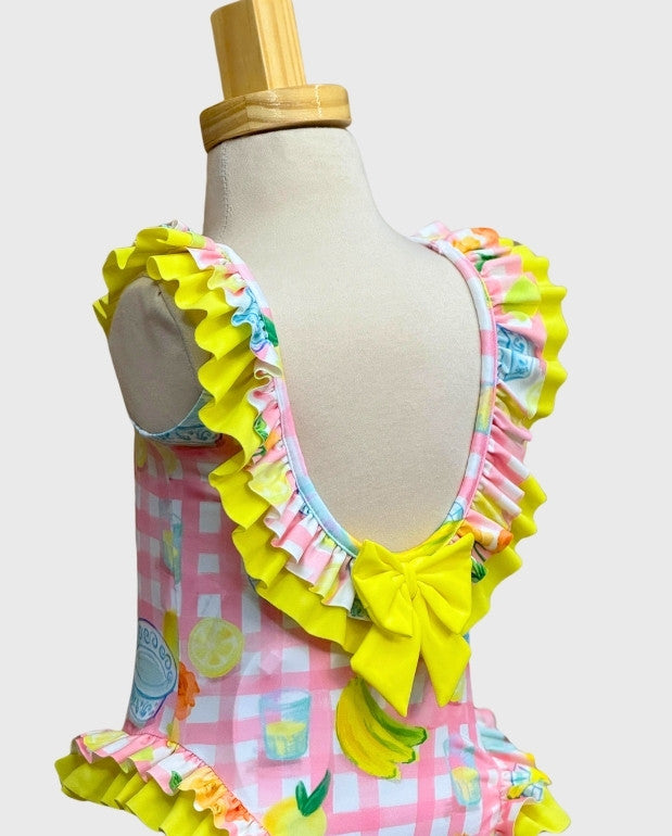 Vestido de Baño Enterizo Cuadros Rosa Deolinda Detalle