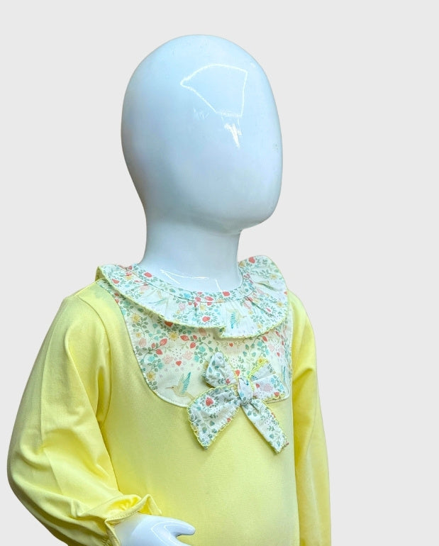 Pijama Colibrí Detalle Moño Amarillo Deolinda Yellow