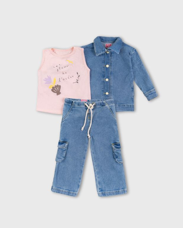 Conjunto 3 Piezas Chaqueta Blusa Denim  Estilo