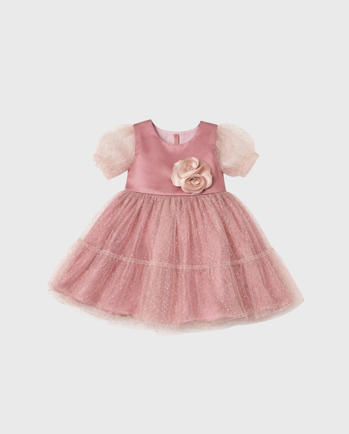 Vestido Tul Glitter Flor Detalle