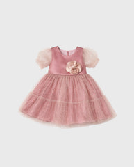 Vestido Tul Glitter Flor Detalle