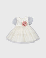 Vestido Tul Glitter Flor Detalle