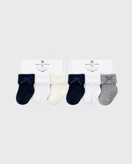 Set 3 Pares De Medias Doblez Moño Azul Navy Niña