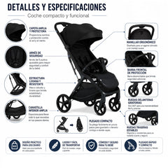 Coche Plegado Compacto C5 Negro Kidilo