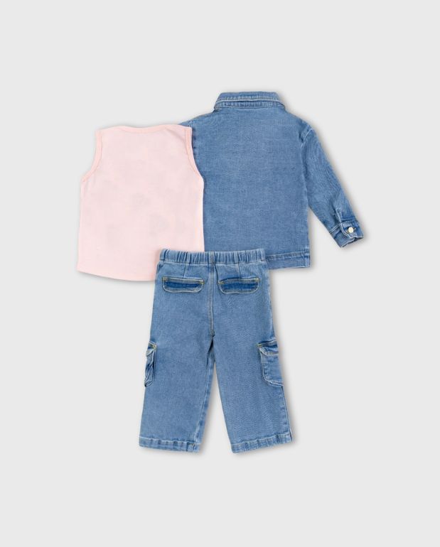 Conjunto 3 Piezas Chaqueta Blusa Denim  Detalle