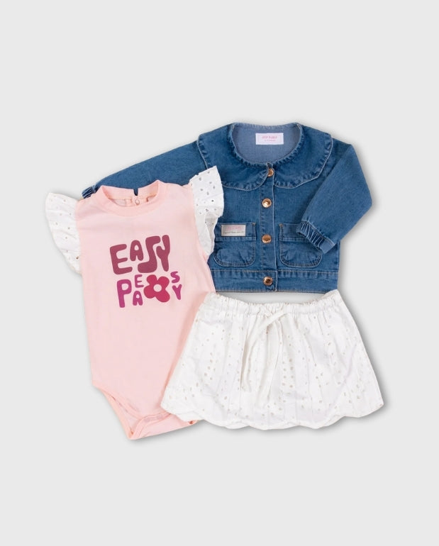 Conjunto 3 Piezas Chaqueta Body Rosa