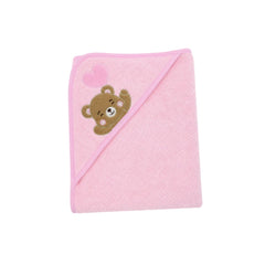 Toalla con Capota Bordado Oso Rosa detalle