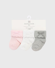 Set 3 Pares De Medias Doblez Moño Rosa Niña