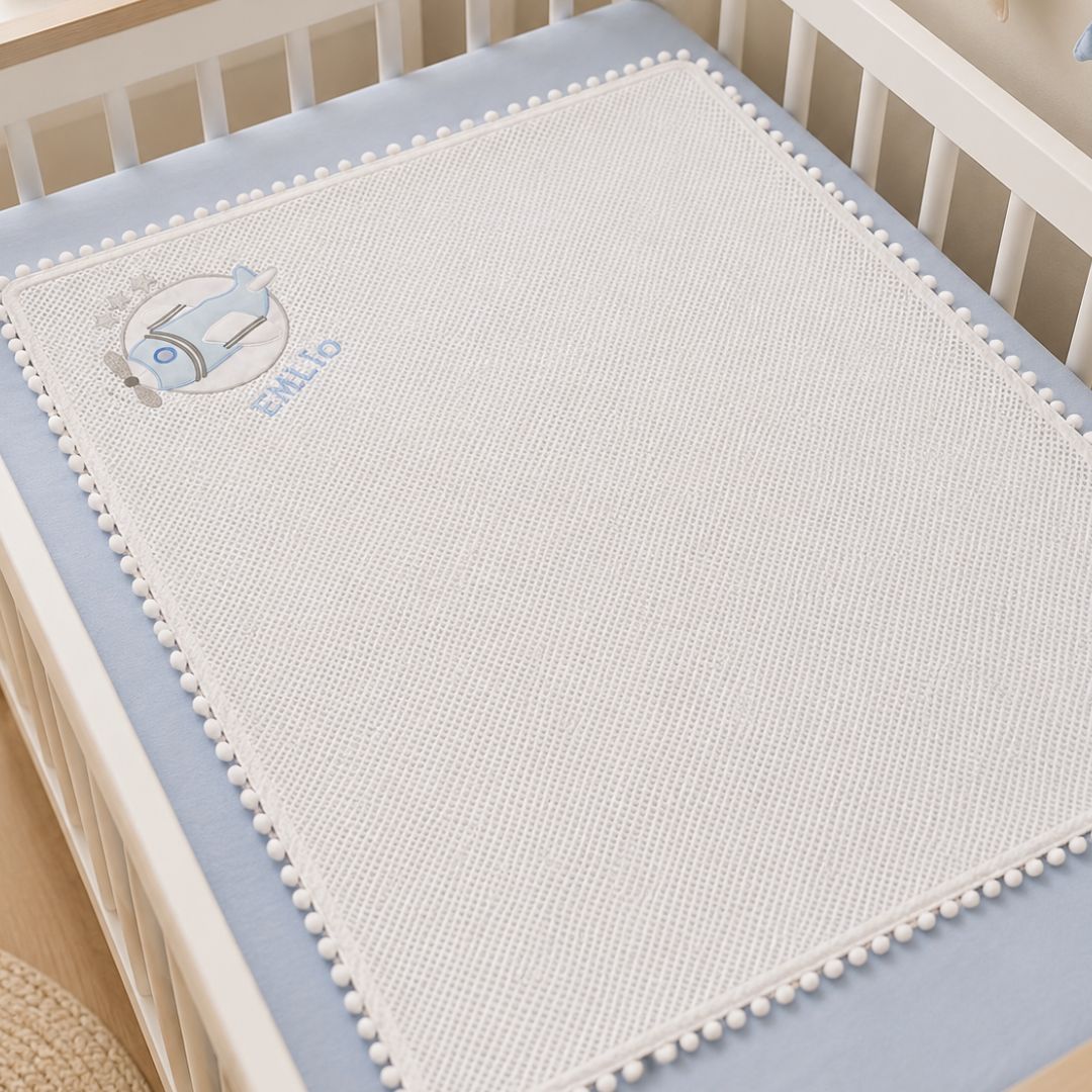 Cobija Premium Bordado Encaje Azul