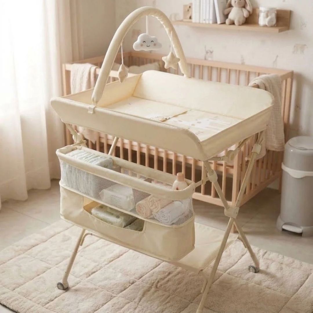 Cambiador Con Soporte y Organizador Jirafa Beige