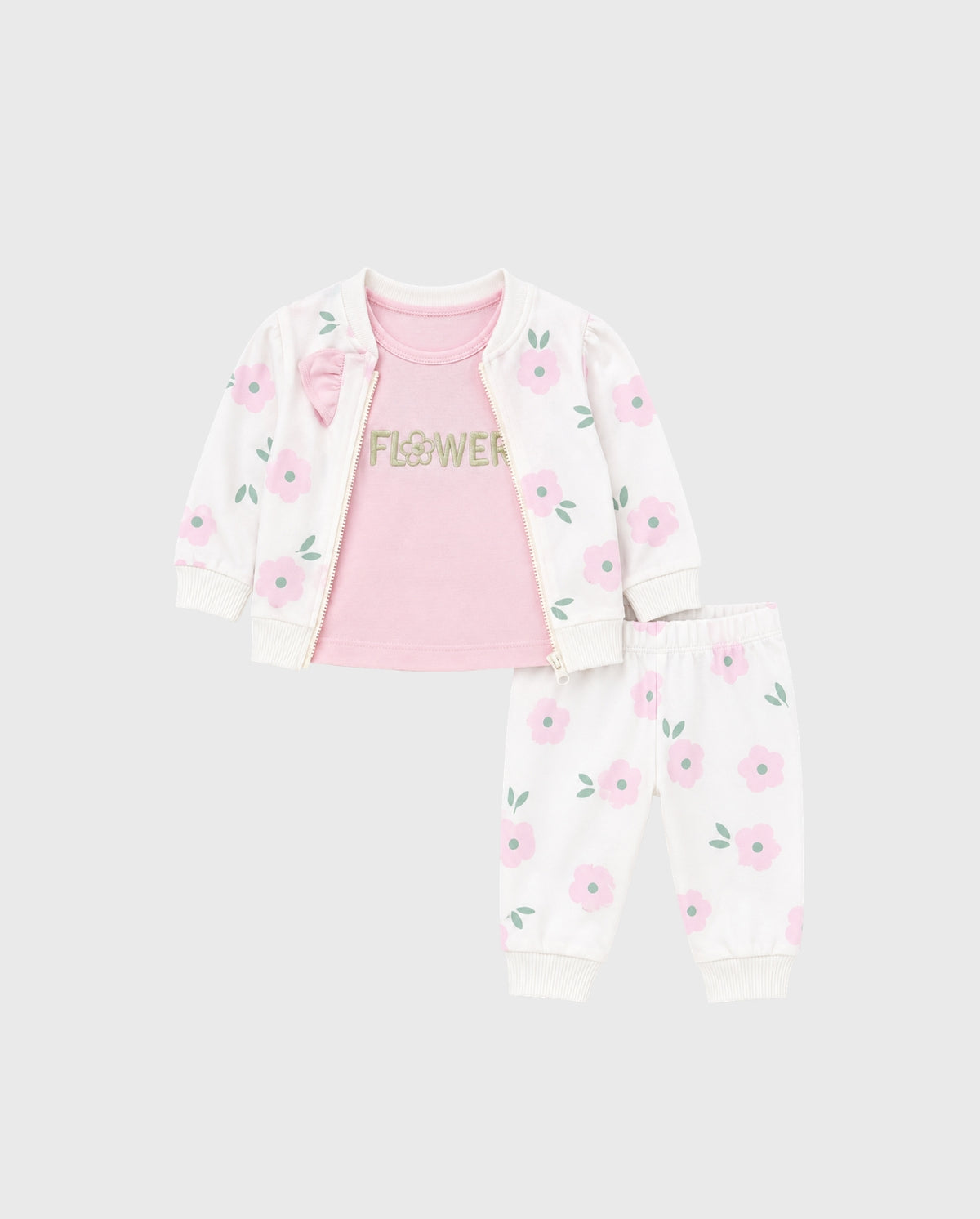 Conjunto 3 piezas Estampado Flores Blanco