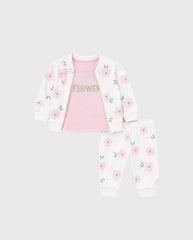 Conjunto 3 piezas Estampado Flores Blanco