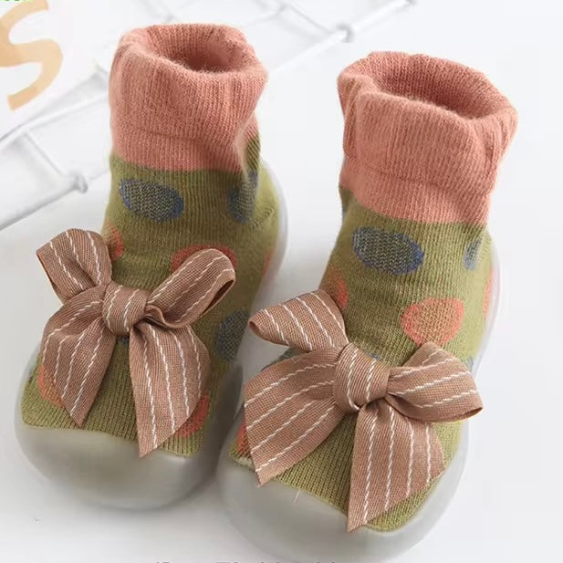 Medias Con Suela Moño Puntos verde