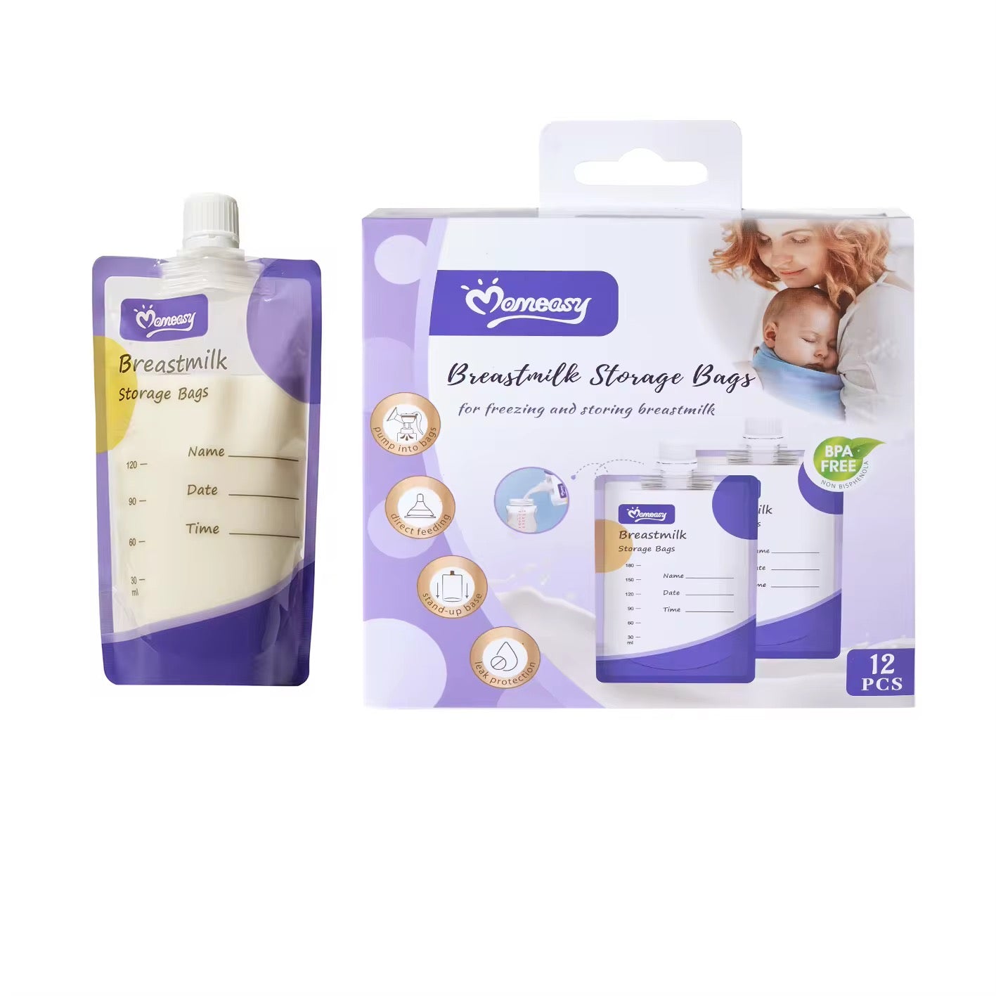 Bolsas Recolectoras Leche Materna con Adaptador 12  Unidades Momeasy