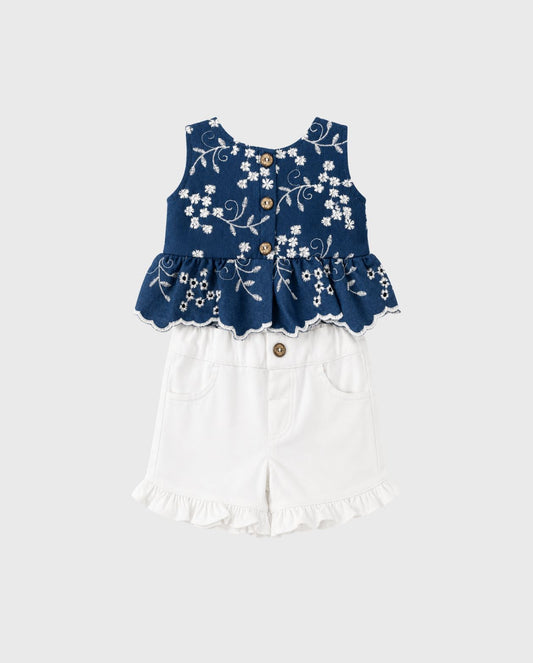 Conjunto Short Ojalillo Flores Denim