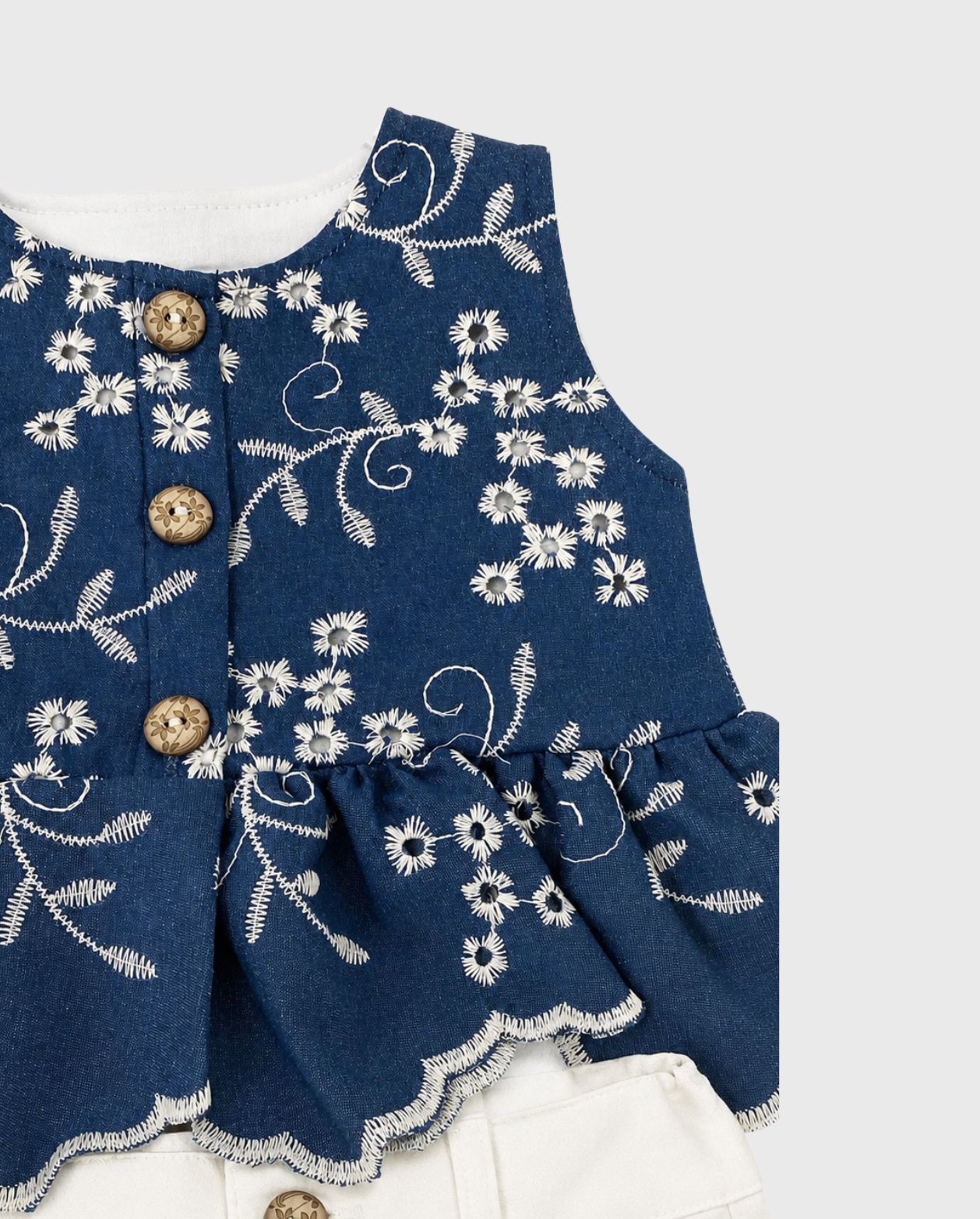 Conjunto Short Ojalillo Flores Denim estilo