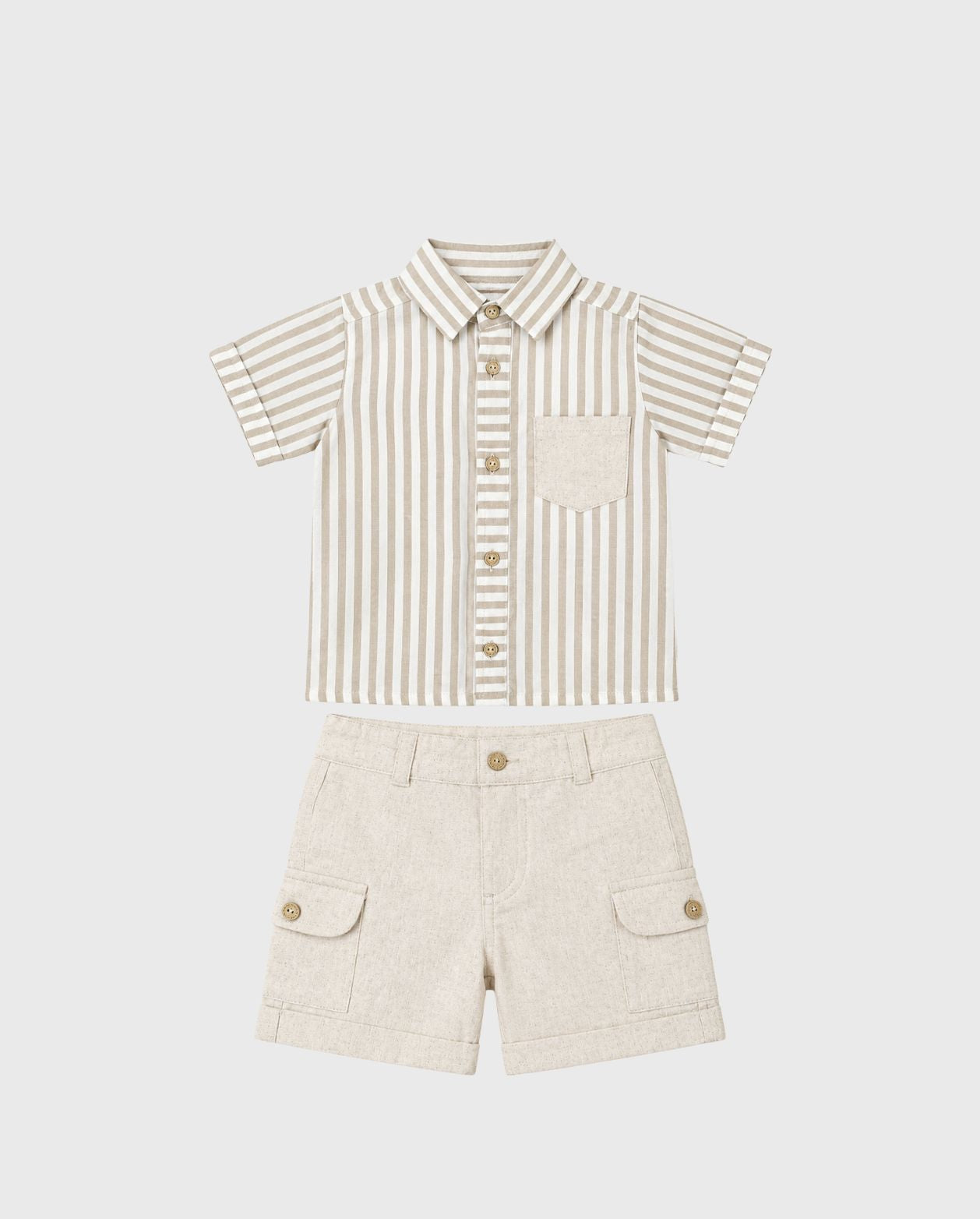 Conjunto Bermuda Rayas Bolsilo Beige