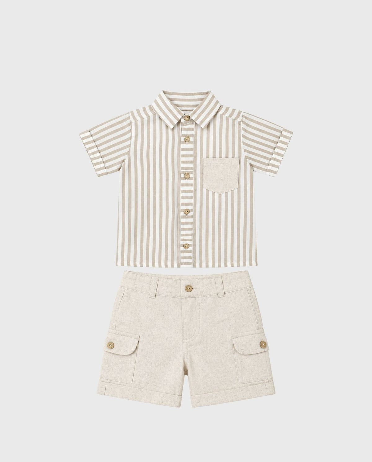 Conjunto Bermuda Rayas Bolsilo Beige