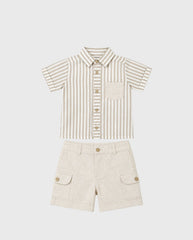 Conjunto Bermuda Rayas Bolsilo Beige