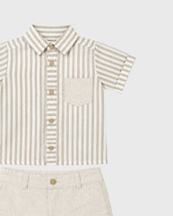 Conjunto Bermuda Rayas Bolsilo Beige detalle