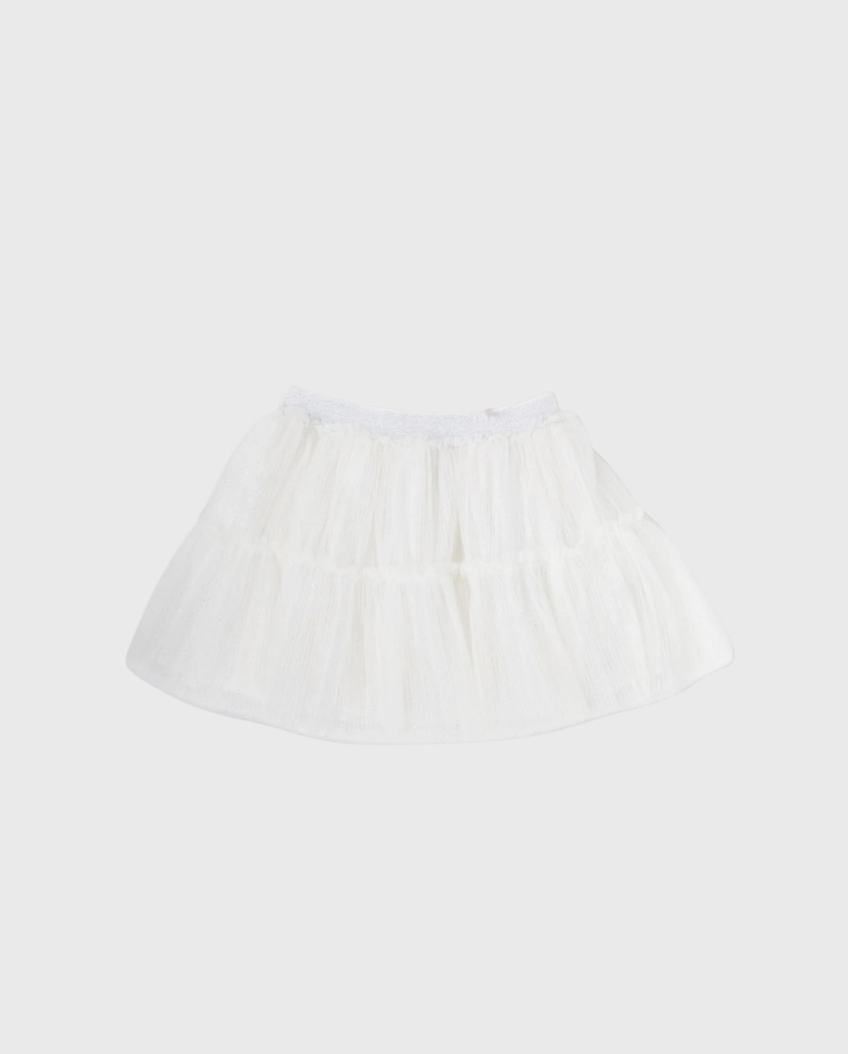 Falda Tul Pliegues Brillos Blanco