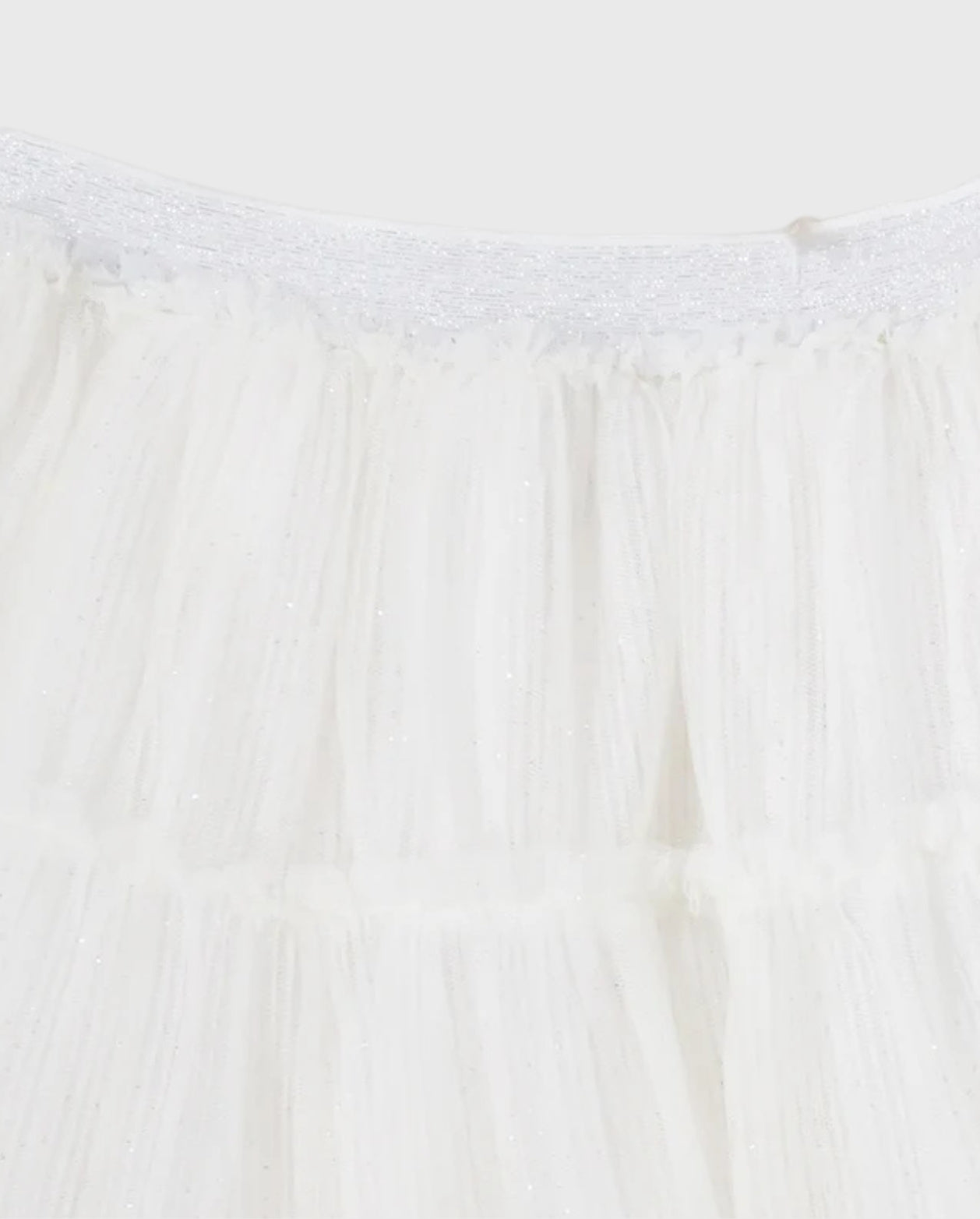 Falda Tul Pliegues Brillos Blanco detalle