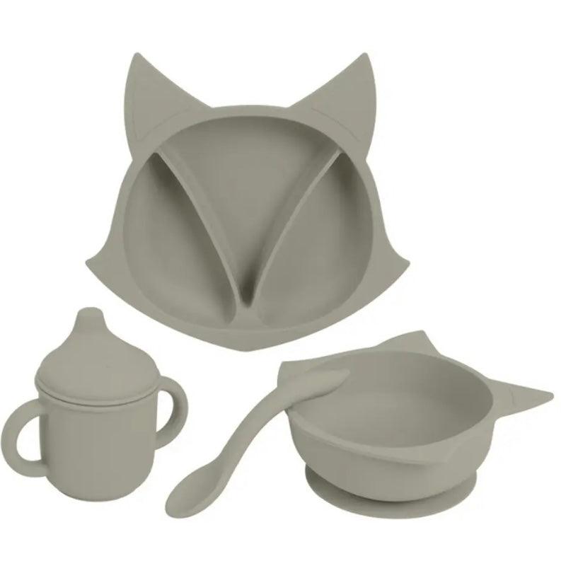 Set 5 Piezas Vajilla Y Babero En Silicona Zorrito Piezas