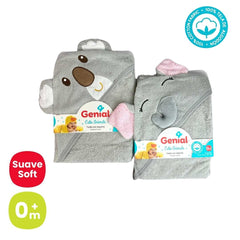 Toalla con Capota Animales Bordado Surtido 100% Algodón Gris