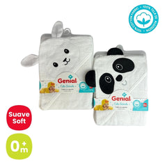 Toalla con Capota Animales Bordado Surtido 100% Algodón Blanco