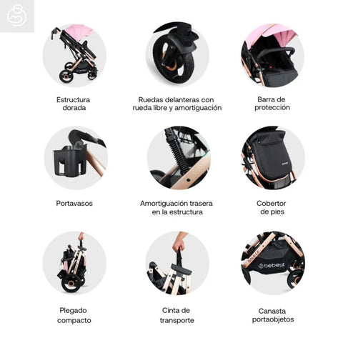 Coche Moises Gold LX Rosa Bebesit Detalles