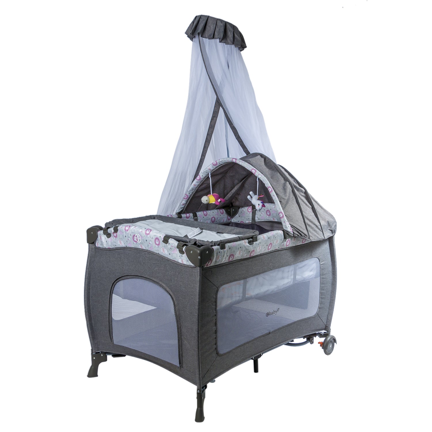 Cuna Corral Sally Gris/Rosa Ebaby®