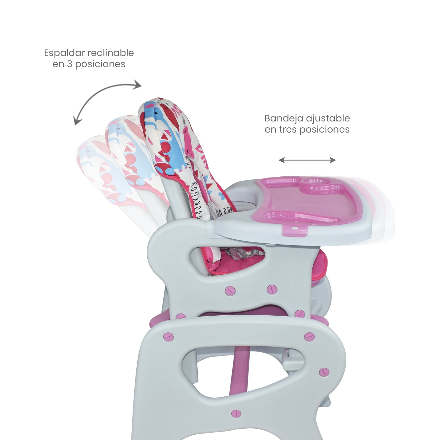 Comedor Para Bebé 2 En 1 Dino Rosa Trixxie Priori Detalles