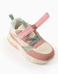 Tenis Velcro Combinado Rosa Verde Con Luces Zippy