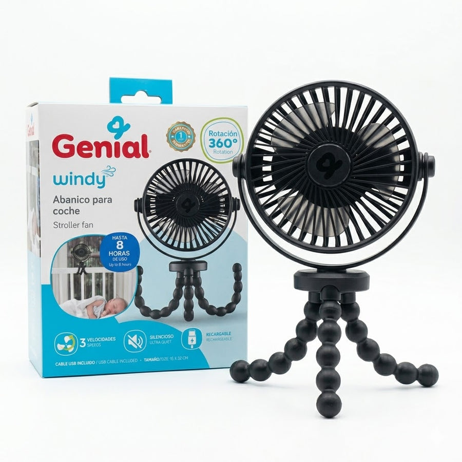 Ventilador Recargable para Bebé Negro Genial