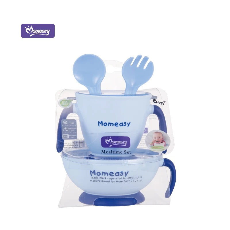 Set 4 Piezas Vajilla En Silicona Momeasy Azul