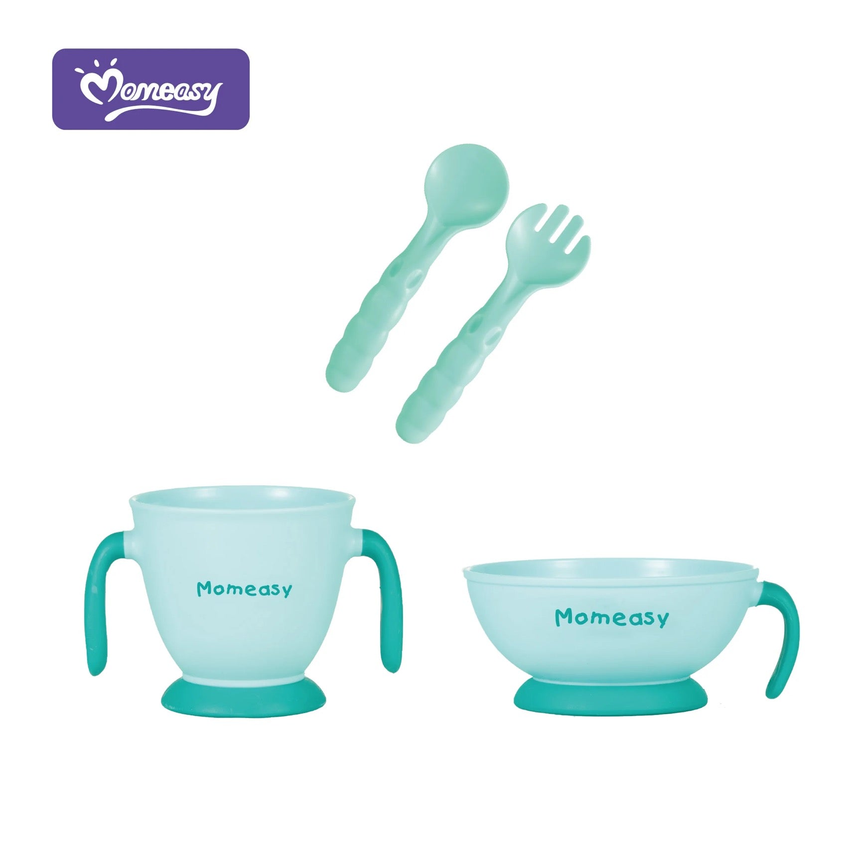 Set 4 Piezas Vajilla En Silicona Momeasy Turquesa