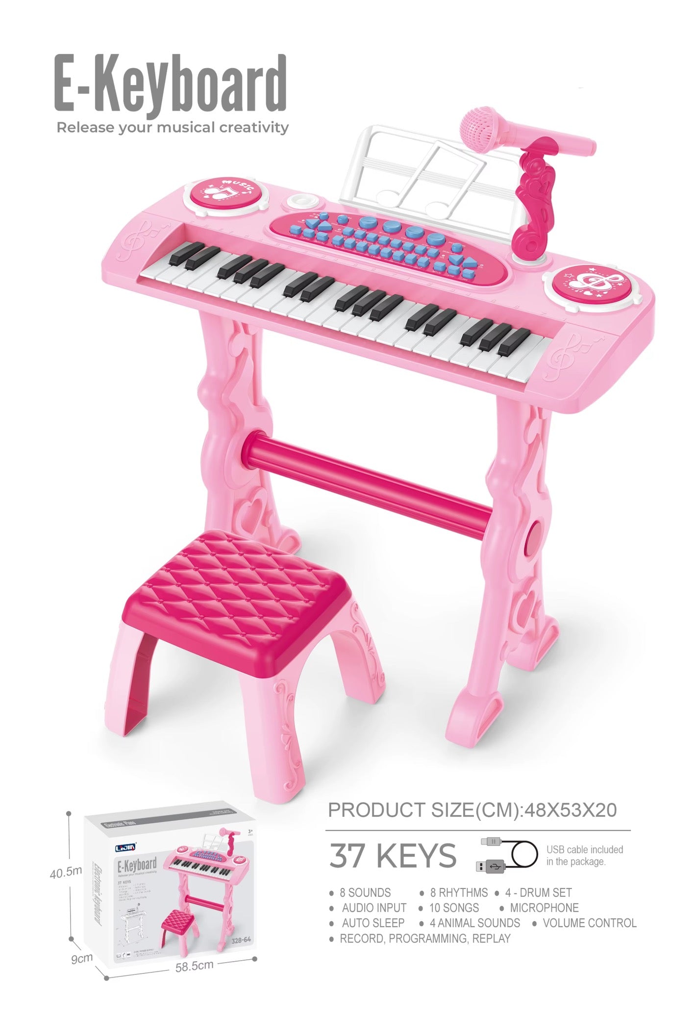 Juguete Set Teclado Musical con Micrófono Rosa info