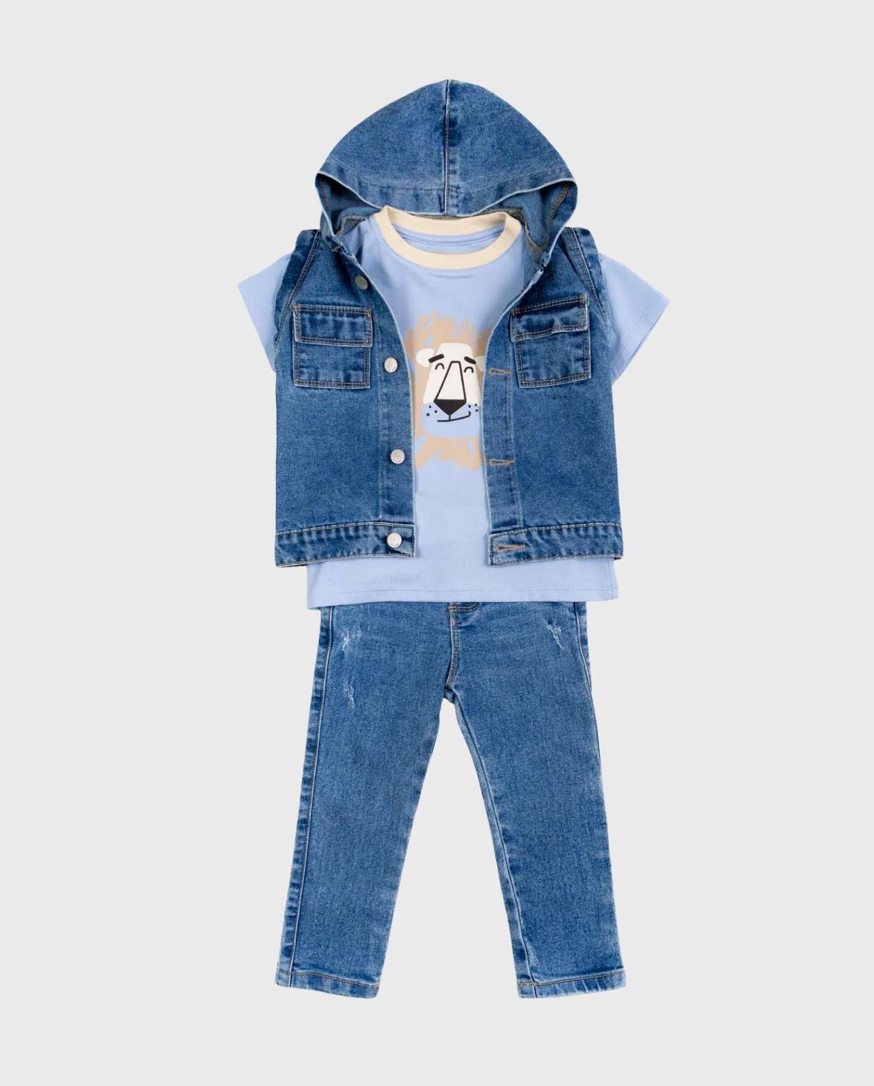 Conjunto Denim Chaleco Leon Azul
