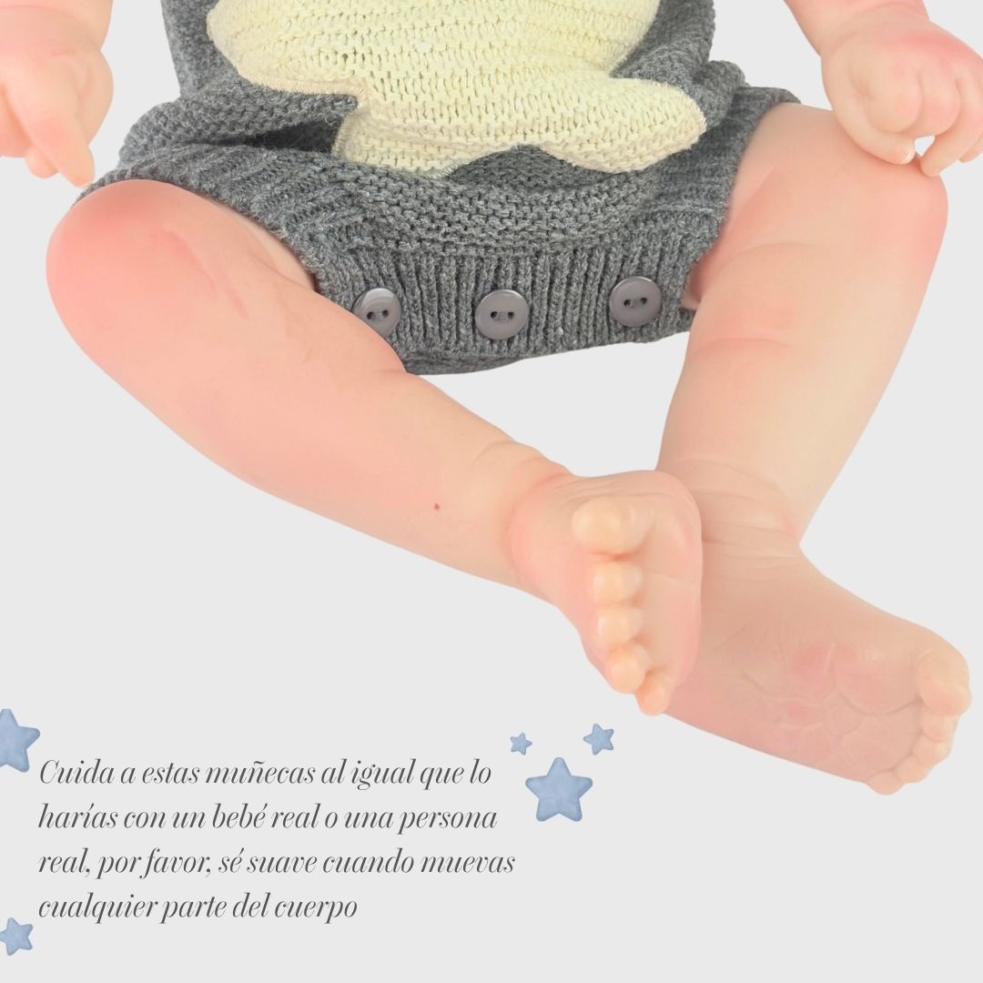 Juguete Bebe Real Con Sonido Gris Cuidados 