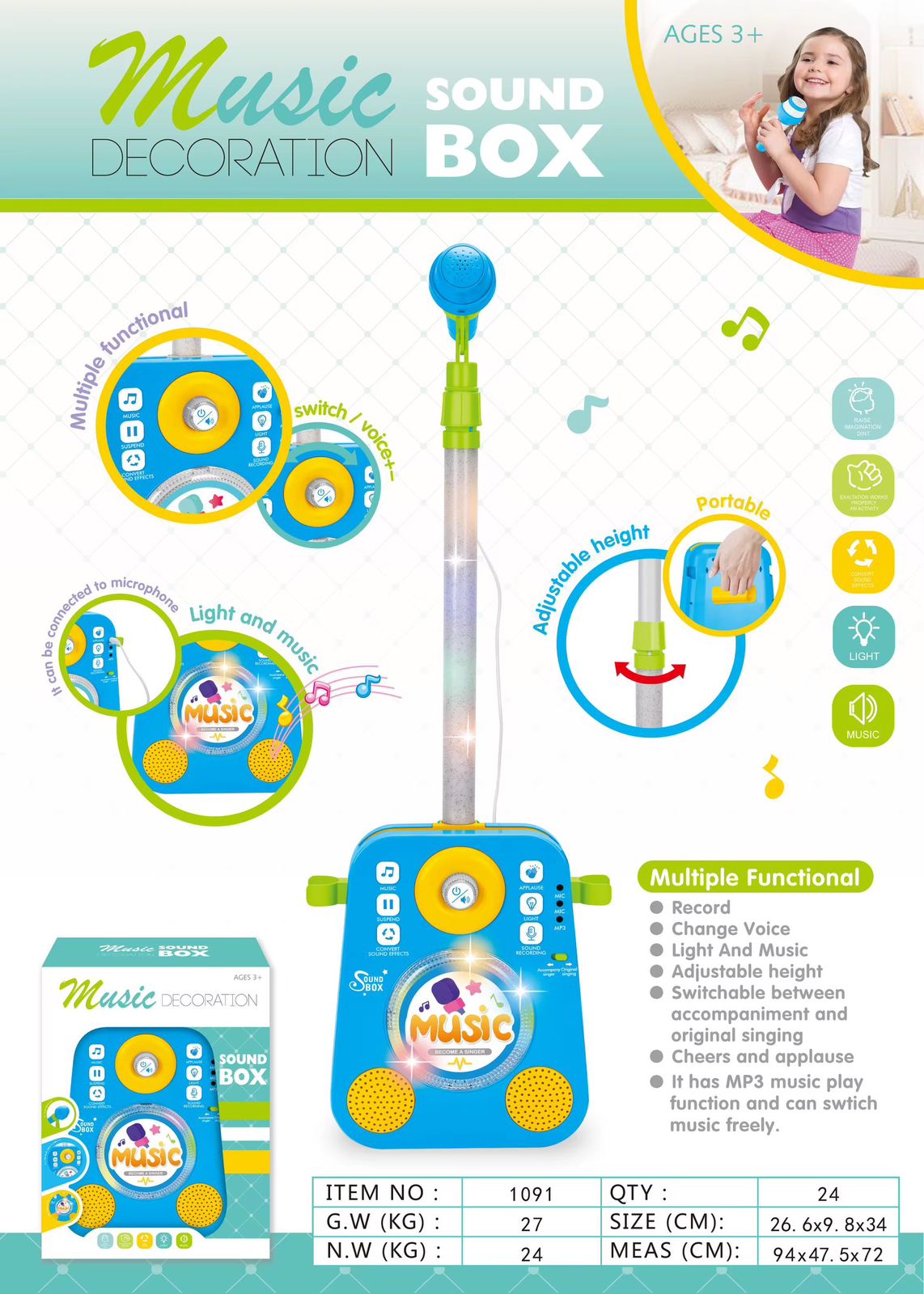 Juguete Bafle Con Microfonos Multifuncional Azul detalles
