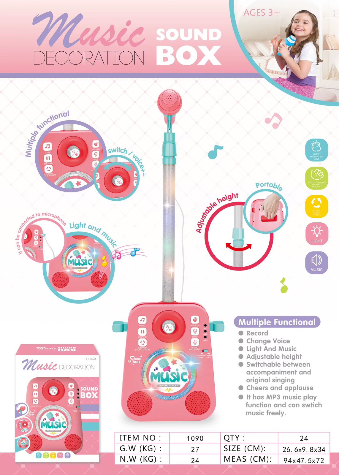 Juguete Bafle Con Microfonos Multifuncional Rosa detalle