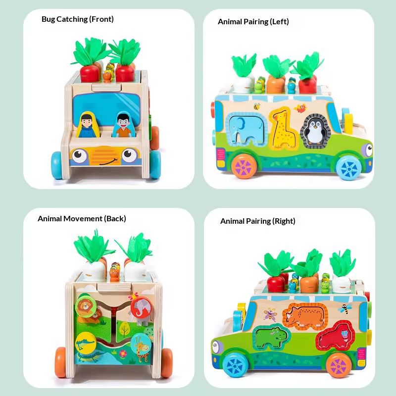 Juguete Didáctico Multifuncional Montesori Bus detalles