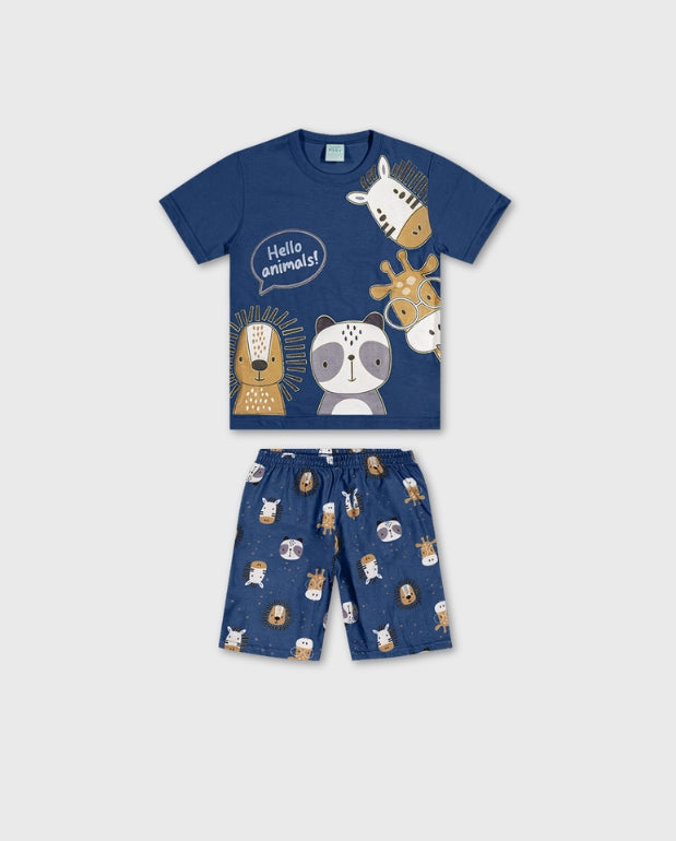 Pijama Bermuda Hello Animals Kyly azul 