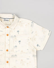 Camisa Manga Corta Estampada Beige