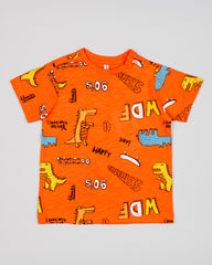 Camiseta Estampado Dino Naranja