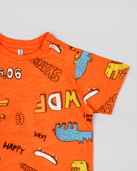 Camiseta Estampado Dino Naranja